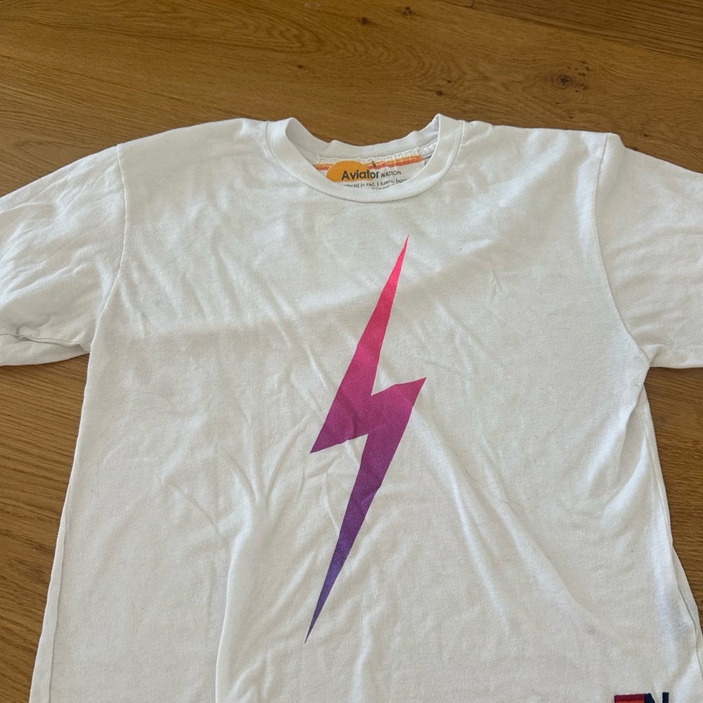 Aviator Nation Kids Tee with Pink Lightning Bolt